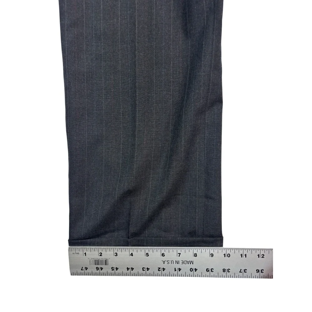 vtg 90s USA Made 40R 34x32 Charcoal Pinstripe 2pc Pant Suit Pleated High Waisted